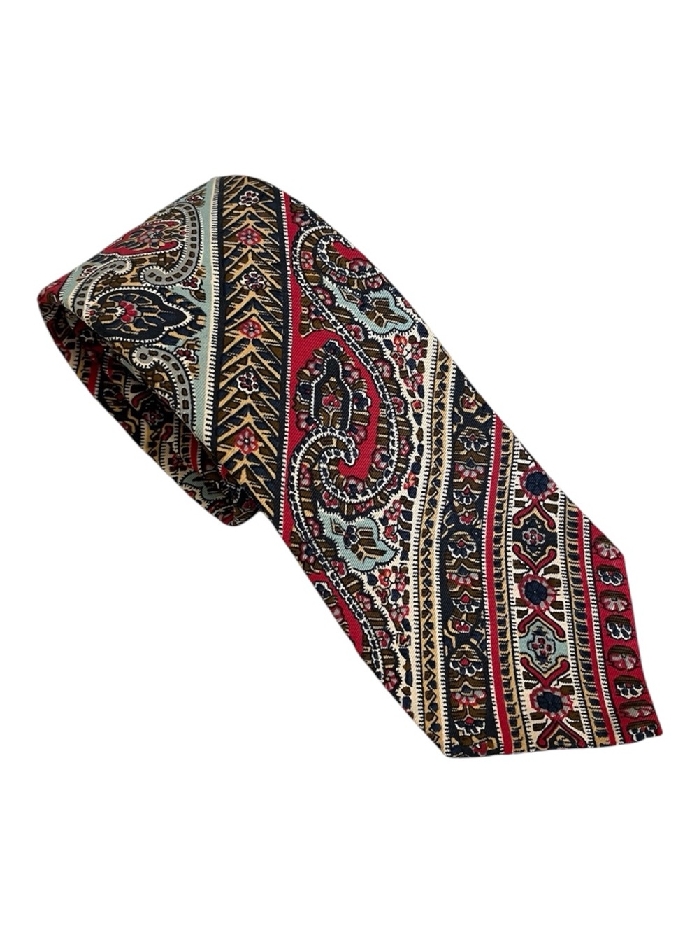 Vintage Liberty Of London Men's Mens 100% Silk Tie Paisley Floral Striped Red